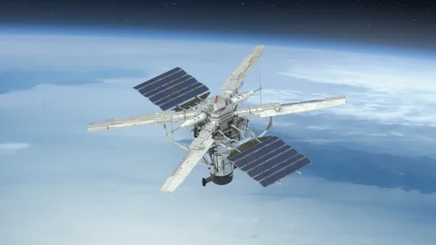 Sci-fi Spy Satellite Orbiting The Earth. Stock Footage 106689082