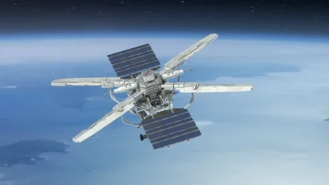 Sci-fi Spy Satellite Orbiting The Earth. Stock Footage 106721204