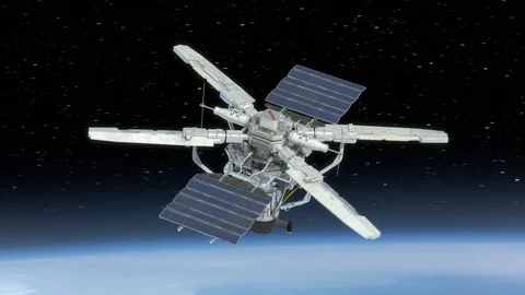 Sci-fi Spy Satellite Orbiting The Earth. Stock Footage 106723247