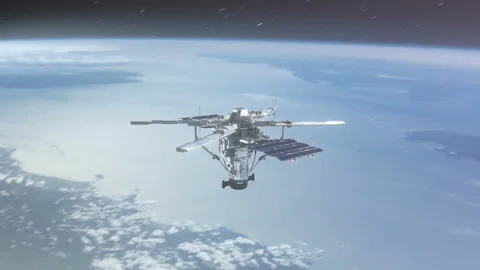 Sci-fi Spy Satellite Orbiting The Earth. Stock Footage 211353871