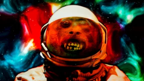Sci-fi Story About An Astronaut Monkey Experiencing A Deep Shock In Open Space Stock Footage 149491456