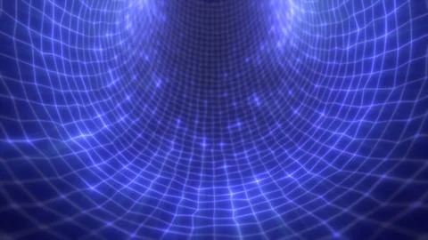 Sci-fi styled blue mesh tunnel with triangulated glowing surface and immers.. Stockfoto's