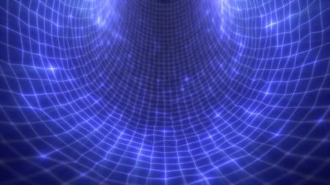 Sci-fi styled blue mesh tunnel with triangulated glowing surface and immersiv Stock Photos