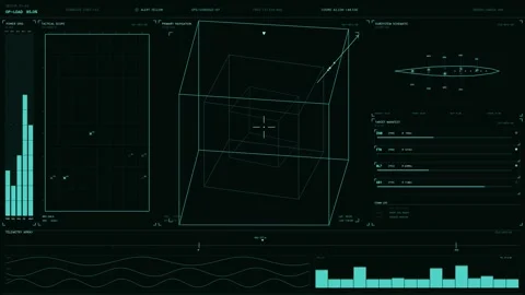 Sci-Fi Tactical HUD Interface with Navigation Reticle Radar and Telemetry D.. Stock Footage 334113671