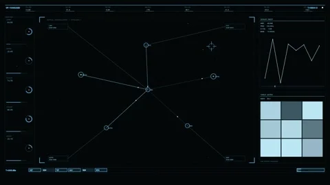 Sci-Fi Tactical Interface Displaying Constellation Topology Map and Real-Ti.. Stock Footage 334090011