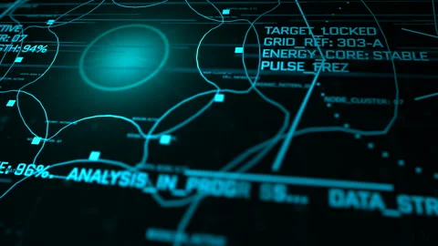 Sci-Fi Target Acquisition and AI Surveillance Tracking HUD Stock-Footage 345728924