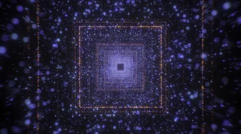 Sci-Fi tech tunnel, loopable motion background with glowing dots and squares Stock Illustration