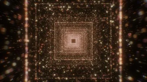 Sci-Fi tech tunnel, loopable motion background with glowing dots and squares Illustrazione stock