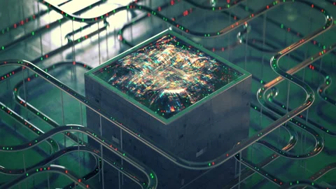 Sci-fi technical structure with waveform seamless loop 3D render animation Video stock 118797374