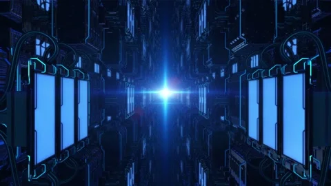 Sci-fi technolog screen with noise. Hi-tech neon sci-fi tunnel. Stock Footage 268577955
