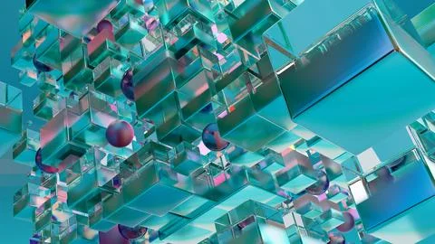 Sci fi technology background, Abstract cubic pattern, 3d solid geometry, Illustrazione stock