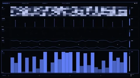 Sci-Fi Telemetry Dashboard Displaying Real-Time Spectral Analysis and Acous.. Stock Footage 334092503