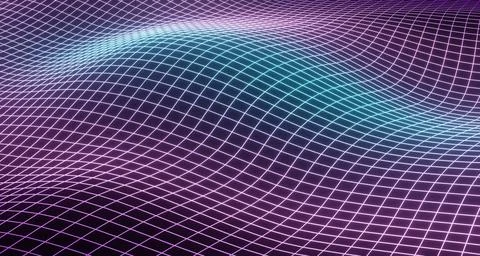 Sci-fi themed abstract background featuring glowing violet and teal wave/grid Stock Illustration