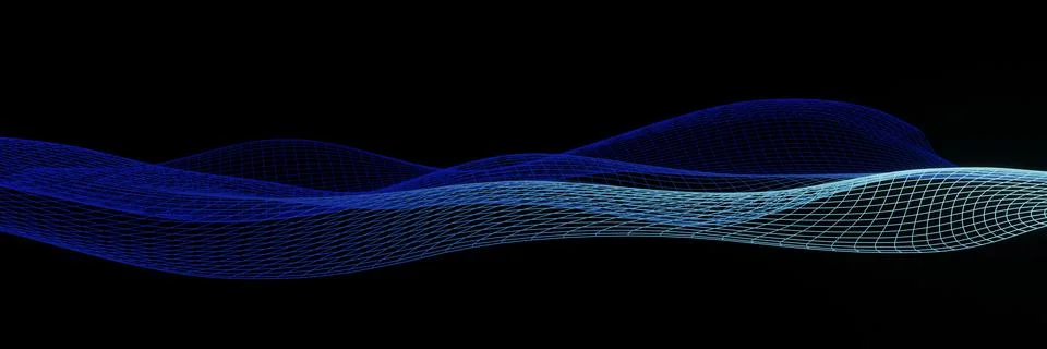 Sci-fi themed abstract background featuring glowing blue wave/grid. 3d render Stock Illustration