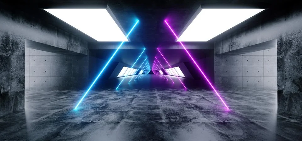 Sci Fi Triangle Shaped Neon Background Glowing Concrete Cyberpunk White Blue  Stock Illustration