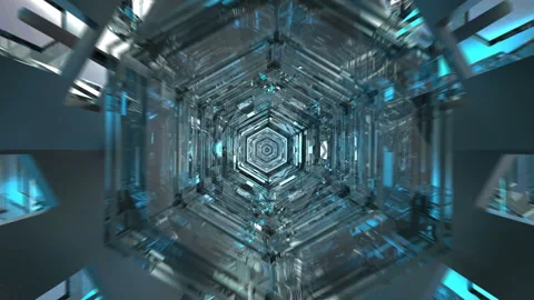 Sci Fi Tunnel in blue hexagons Stock Footage 235728654