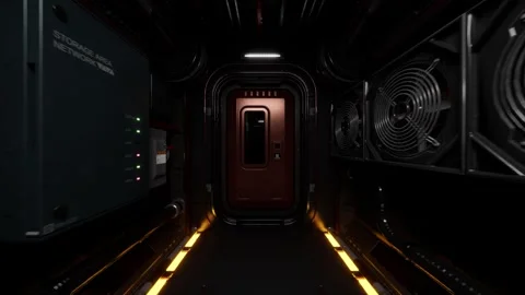 Sci-Fi Tunnel Moving Forward Door Open Looped Stock Footage 256593955