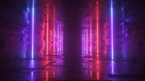 Sci-Fi Tunnel with Neon Light Strings Loop Stock Footage 222019071