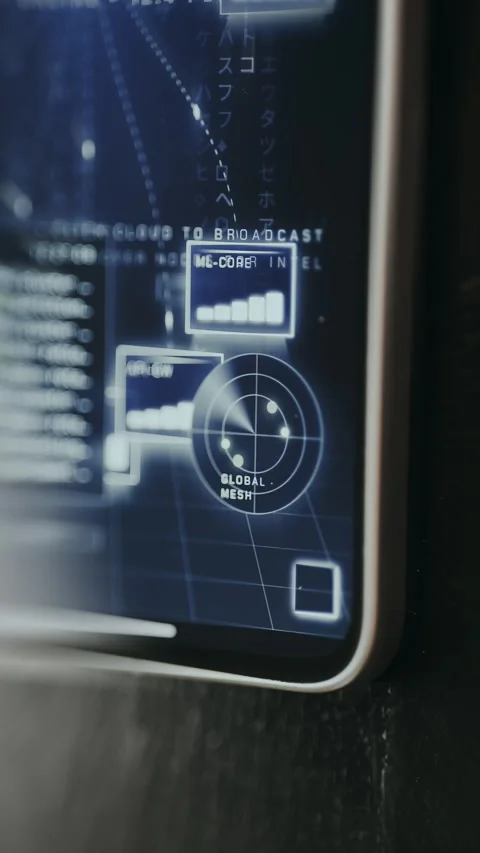 Sci-Fi UI with scanning scopes and data processing animations Stock Footage 335485173