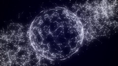 Sci-fi white sphere with network connection on cyberspace with moving particles. Video stock 297960505