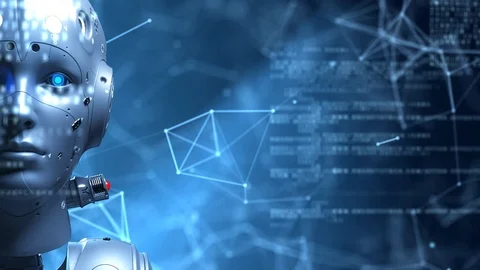 Sci-fi woman robot , learning digital information the digital world Video stock 108331325