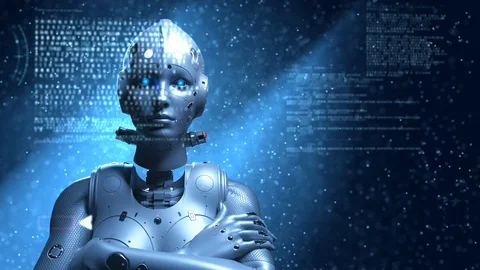 Sci-fi woman robot , learning digital information the digital world Stock Footage 108331701