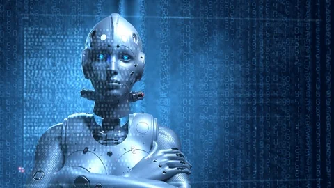 Sci-fi woman robot , learning digital information the digital world Stock Footage 108331704