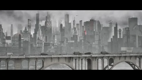 Sci Fi World with Bridge and Vehicles Stock Footage 317465393