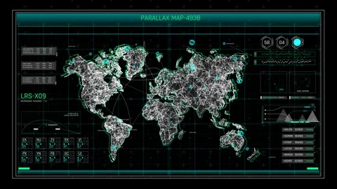 Sci-Fi World Map HUD Interface with Digital Plexus Network and Cyber Data 動画素材 338433609