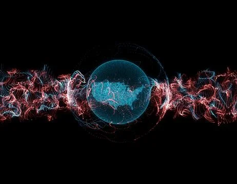 Sci-tech network data transmission and American map Illustrazione stock