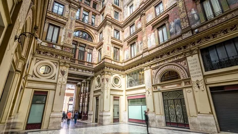The Sciarra Gallery, a covered walking passagee with ornately painted walls Stock Footage 91701025
