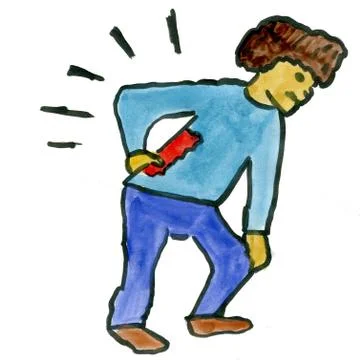 Sciatica man cartoon isolated on a white background cartoon watercolor Stock Illustration