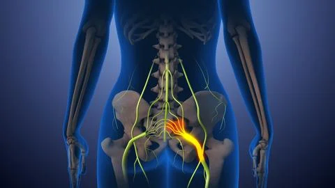 Sciatica nerve pain lower back through hips to leg Stock Illustration