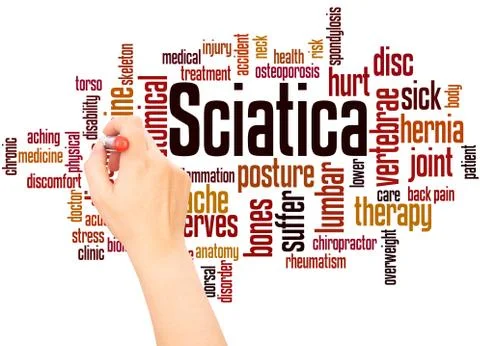 Sciatica word cloud hand writing concept Stock Photos