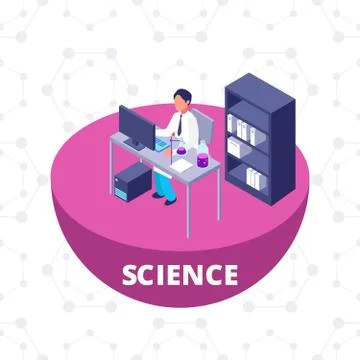 Science 3d isometric research lab with laboratory equipment Illustrazione stock