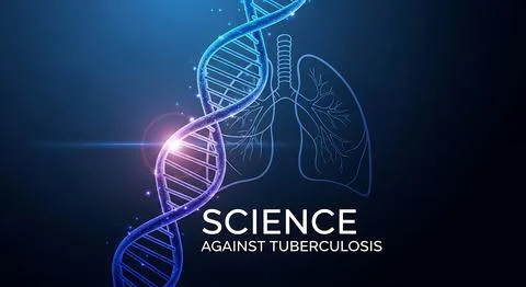 Science against tuberculosis concept featuring glowing dna helix and outlin.. Stock Illustration