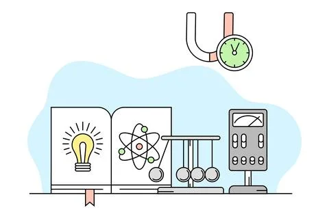 Science and Applied Mechanics Study with Magnet and Balance Wheel Vector Line Stock Illustration