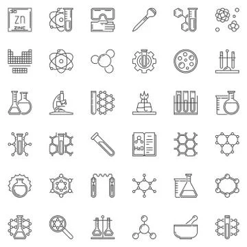 Science and Chemistry vector concept outline icons Stock Illustration