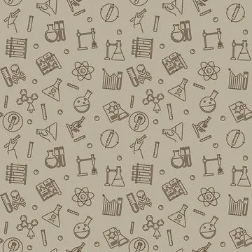 Science and Chemistry vector concept simple outline seamless pattern Stock Illustration