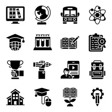 Science and Education Solid Icons Pack Stock Illustration