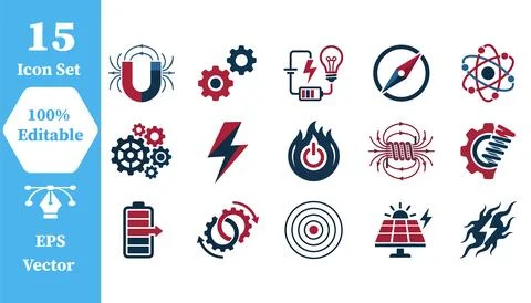 Science and energy technology icon set with technology electricity lightning Stock Illustration