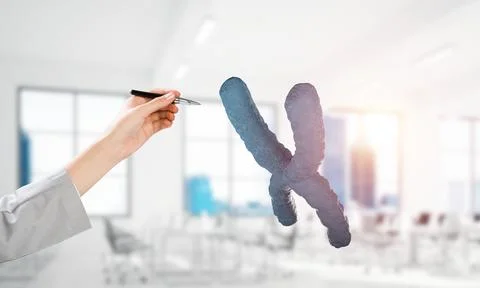 Science and genetics concept with dna molecule. Mixed media Stock Photos