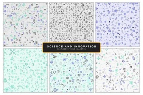 Science and innovation seamless patterns collection 스톡 일러스트