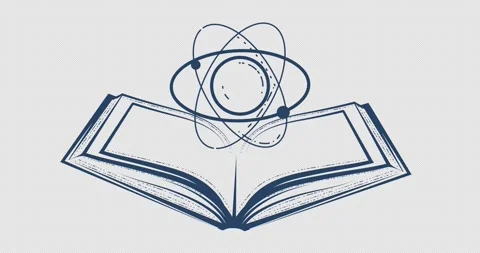 Science and knowledge, open book with atom or molecule, research and education Stock Footage 343878235
