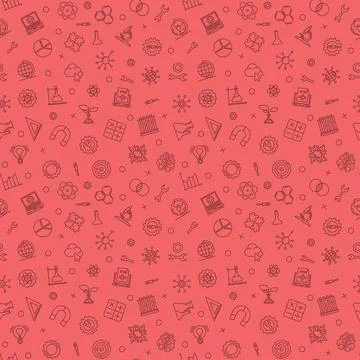 Science and Math - STEM learning vector red seamless pattern Stockillustratie
