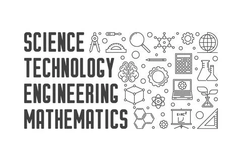 Science and Math vector banner. STEM outline illustration イラスト素材