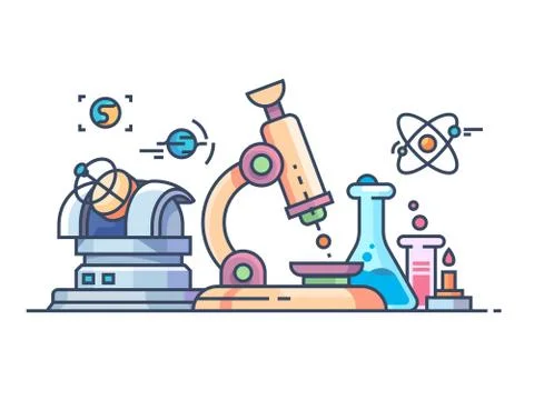Science and research line flat Stock Illustration