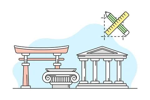 Science and Study of Art with Type of Architecture Vector Line Illustration Stockillustratie