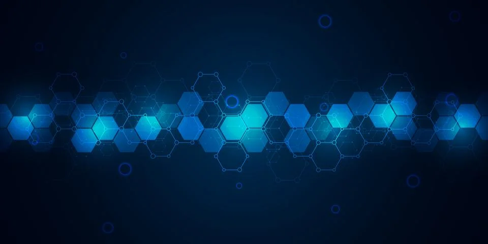 Science and technology background with hexagons pattern. Hi-tech background of Illustrazione stock