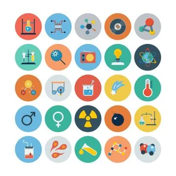 Science and Technology Flat Vector Icons Stock Illustration